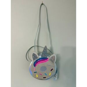 Cat & Jack Crossbody Purse Girls OS Silver Iridescent Unicorn Donut NWT